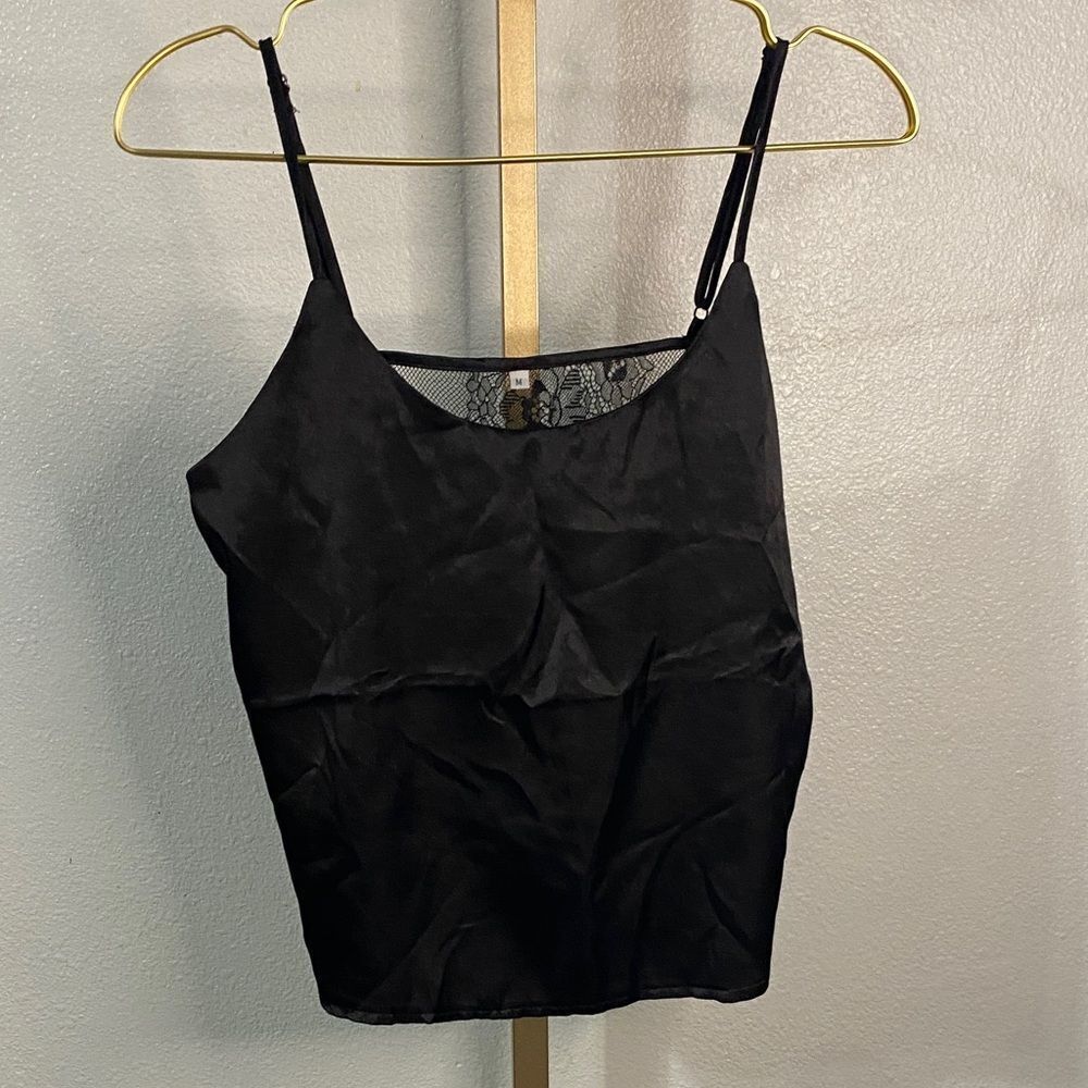 Sleek Black Women's Camisole with lace back- Medium